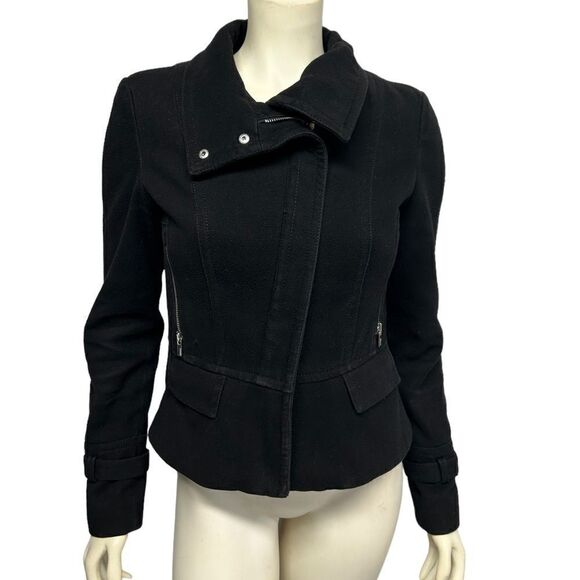 Express Black Moto Jacket Fabric Soft Short Coat Fall Winter  Asymmetrical - Picture 1 of 9